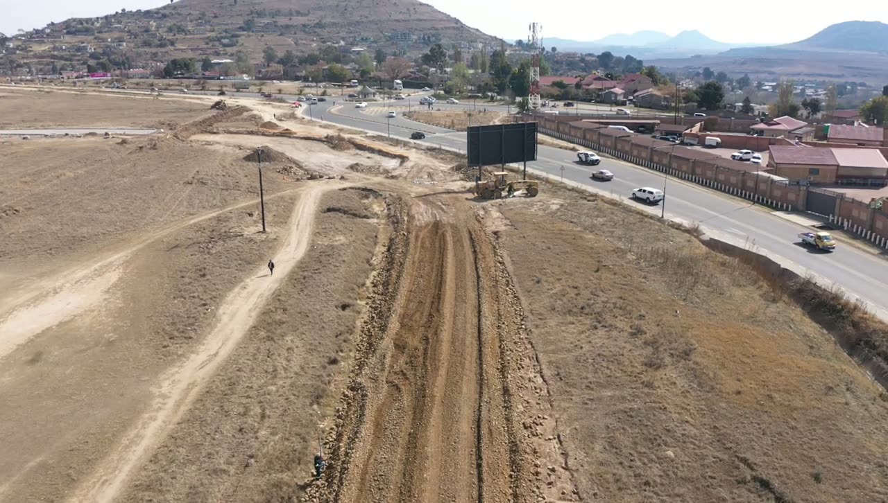 The new access road, from the highway junction down to the roundabout